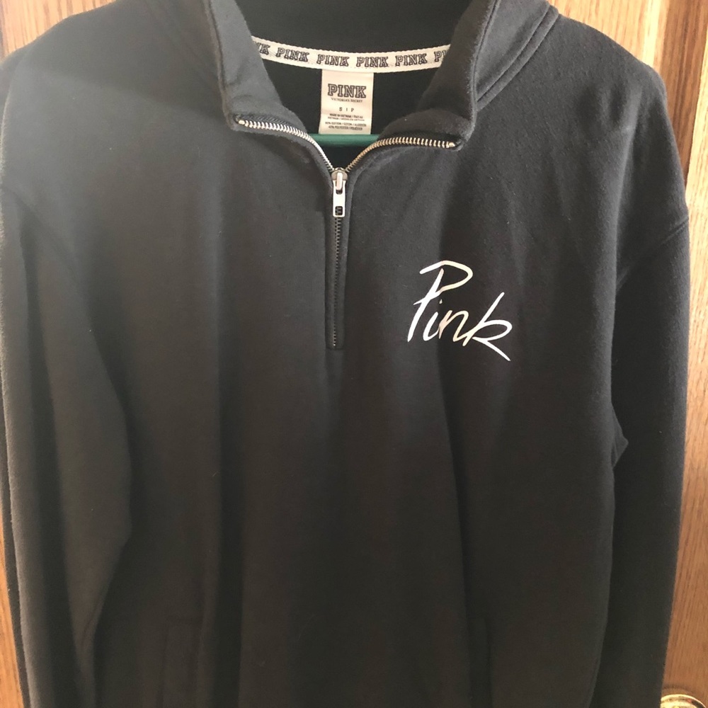 Black quarter zip sweater- Pink